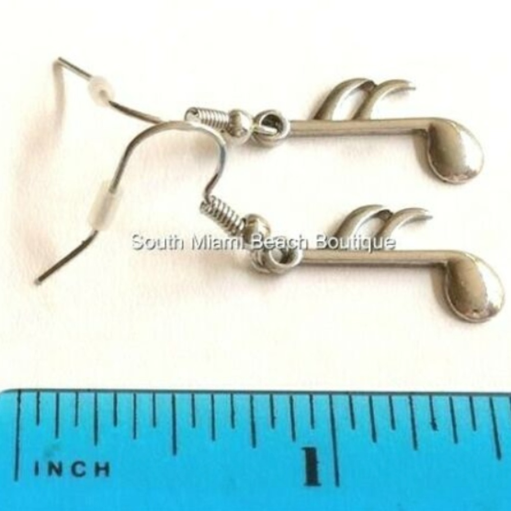 Silver Plated Music Note Charm Earrings Hypoallergenic Singer Musician Gift - Picture 7 of 8